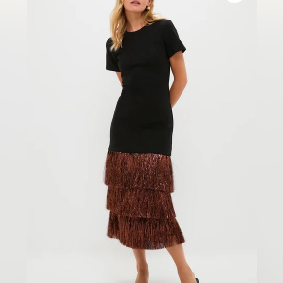 Chic Black and Brown Fringe Midi Dress - Picture 2 of 6